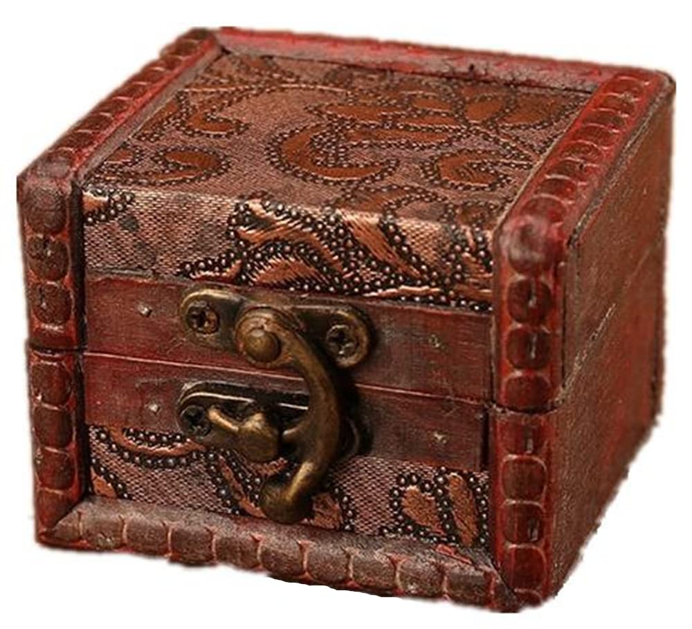 Vintage Small Wooden Lock Jewelry Holder Storage Necklace Bracelet Gift Box Case (Style 4)