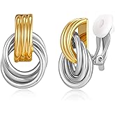 FILMOON Two Tone Clip On Earrings for Women Statement Gold Silver Small Twisted Knot Clip On Earrings