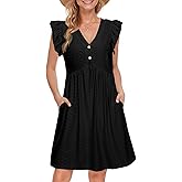 Simplee Womens Summer Short Sundress Casual Ruffle Sleeve Mini Dress 2025 Boho Beach Wedding Guest Eyelet Dresses with Pocket