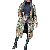 Voghtic Women Casual Camo Jacket Army Military BF Overcoat Long Sleeve Open Front Blazer with Pockets