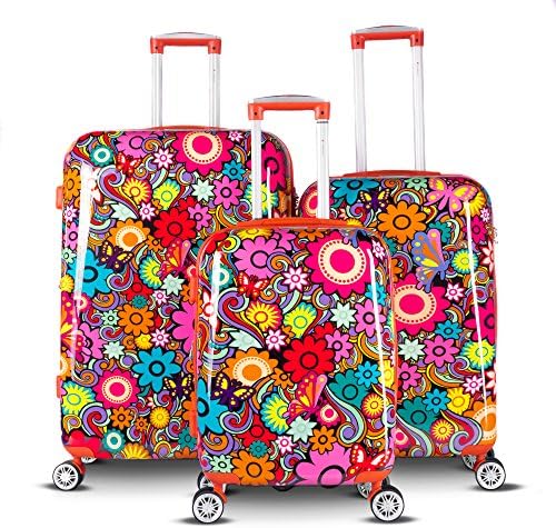 The Floral Collection 3 Piece Expandable Hardside Luggage Set (Retro)
