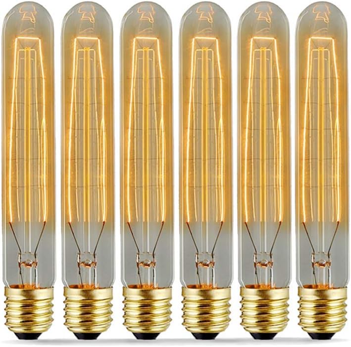 New 6 Pack - Modvera 60w Tubular Edison Bulb Antique Bulb Vintage Style T9 2200K Warm White E26 Base Dimmable 370 lumens