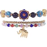 Petite Adjustable Boho Bracelet for Small Wrists 6-7.5 Inch - Handmade Nepalese Buddhist Prayer Bracelet with Elephant Charm, Brass Bell, Turquoise Stone & Tibetan Mantra Beads, Spiritual Lucky Gift