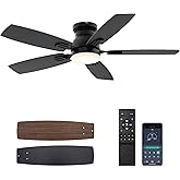 SUNMORY 42" Ceiling Fans with Lights and Remote/APP Control, Low Profile Ceiling Fan with Light, Reversible, Quiet 6 Speeds, Stepless Dimmable, Flush Mount Ceiling fan for Bedroom Indoor/Outdoor Use