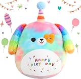 SQEQE Happy Birthday Rainbow Dog Plush Toy 35cm Soft Stuffed Animal Gift