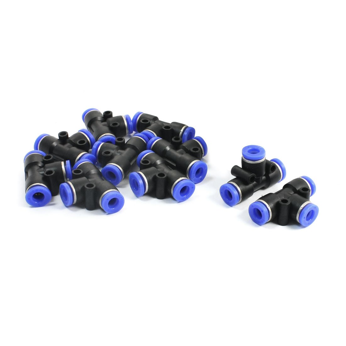 10 Pcs Black Blue Equal 6mm Joint 3 Ways Pneumatic Push in Fittings