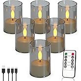 Ntewidbroansa Rechargeable Acrylic Flameless LED Candles, Small Tea Light with Remote Control and Timer,Gray Flickering Warm Light for Home,Valentines,Wedding Decor(Pack of 6)