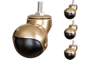 NATIKON Set of 4 Tone 2" Inch Ball Caster Wheels with 0.59" Inch Threaded Stem for Furniture, 360-Degree Rotation (Gold)