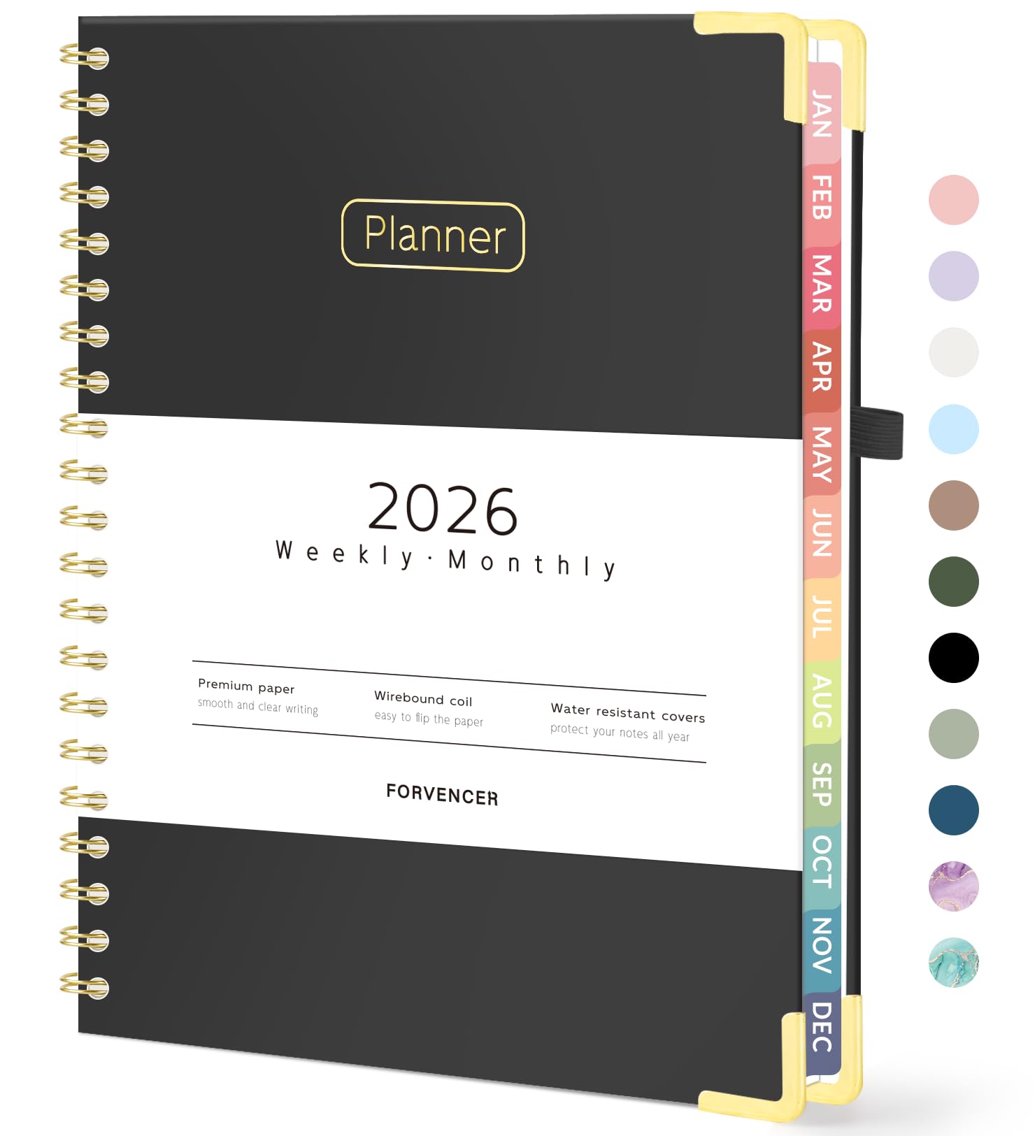 Photo 1 of Forvencer 2026 Planner, Hardcover Calendar Planner Weekly and Monthly, January 2026 - December 2026, 8.5" x 11", Spiral Agenda Book with Tabs, Exquisite Daily Journal with Inner Pocket, Organizer Notebook for Office Home School, A4 Size, Black