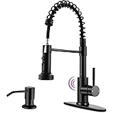 Herogo Touchless Kitchen Faucets with Soap Dispenser, Motion Sensor Activated Commercial Stainless Steel Sink Faucets with Pull Down Sprayer, Matte Black Single Handle Faucets for Vanity Farmhouse RV