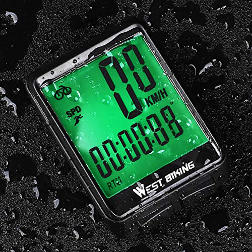 WESTGIRL Bike Computer, Large Digit Automatic Wake-up Cycle Speedometer with LCD Backlight, Multi-Function Waterproof Bicycle Odometer Cycling Accessories, Wireless & Wired