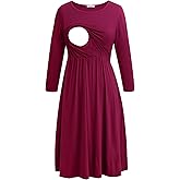 Smallshow Women's Maternity Nursing Dress 3/4 Sleeve Dress for Breastfeeding