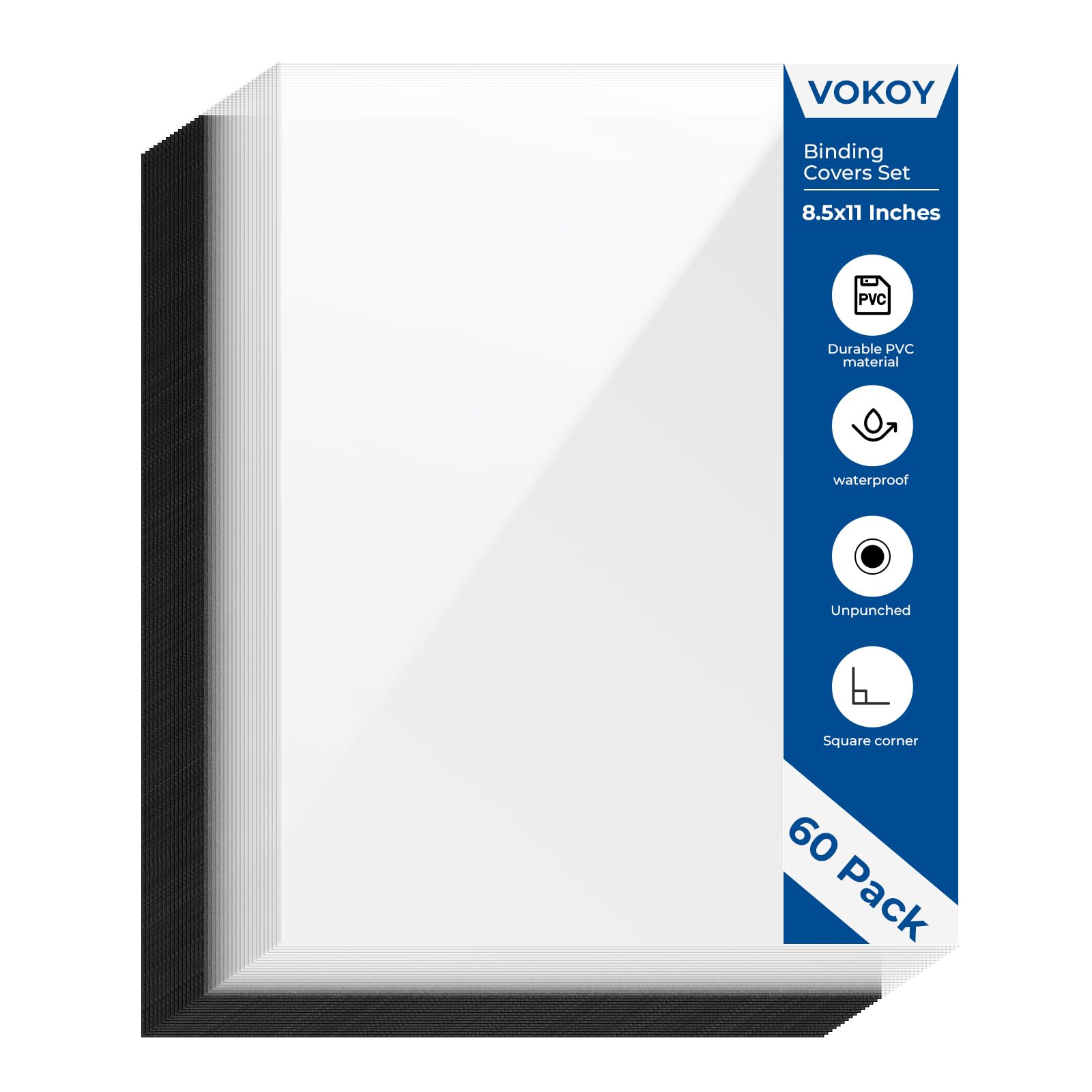 Photo 1 of VOKOY 60 Pack 8.5x11 Inches Binding Covers and Backs Set, Letter Size Quality Un-Punched Report Covers, 30 Pcs 10mil Clear Binding Covers 30 Pcs 12mil Black Plastic Covers for Home Office School