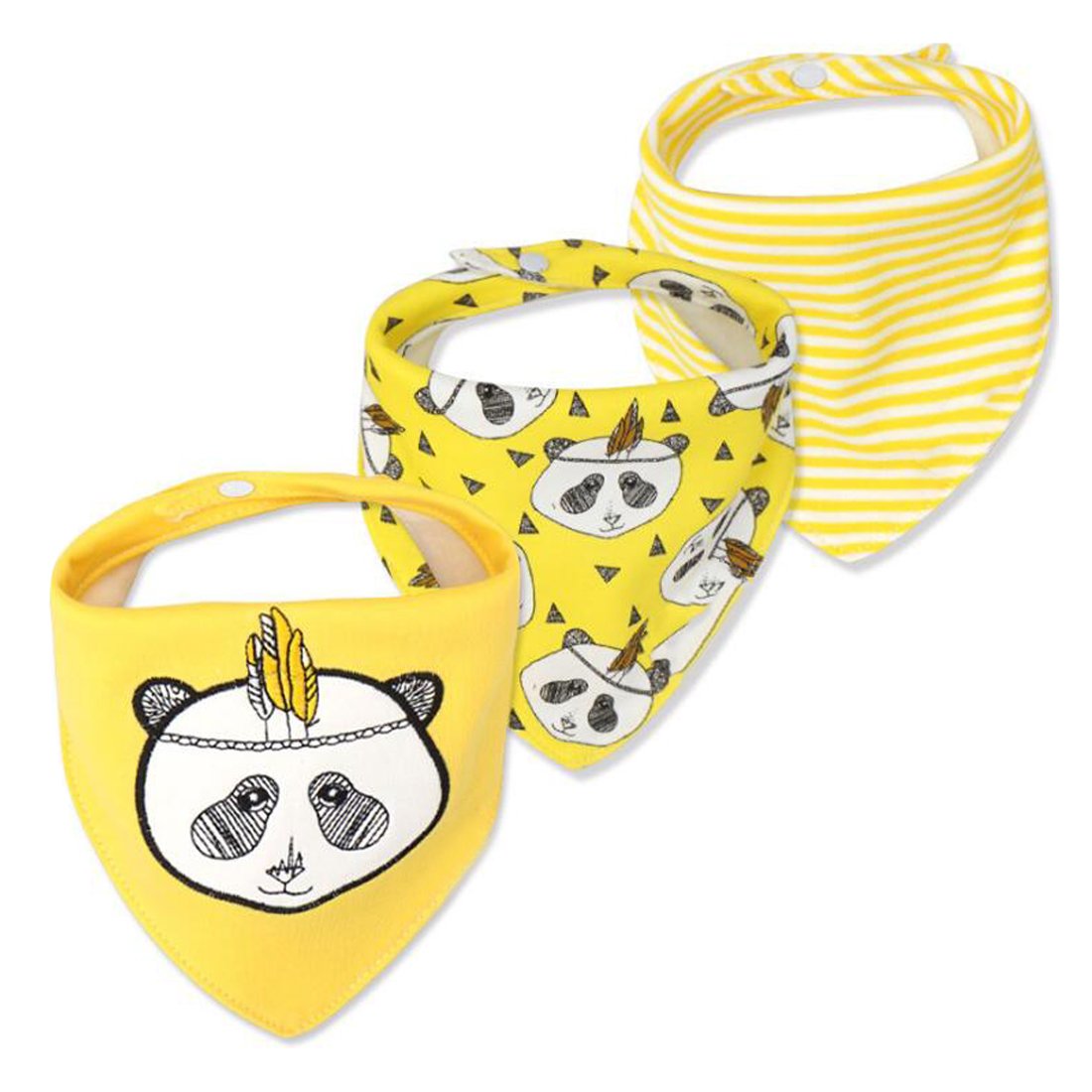 JZLPIN Baby Dribble Bib, Toddler Bandana Bib 3 Packs Super Absorbent Cotton Feeding Bibs 39-Panda