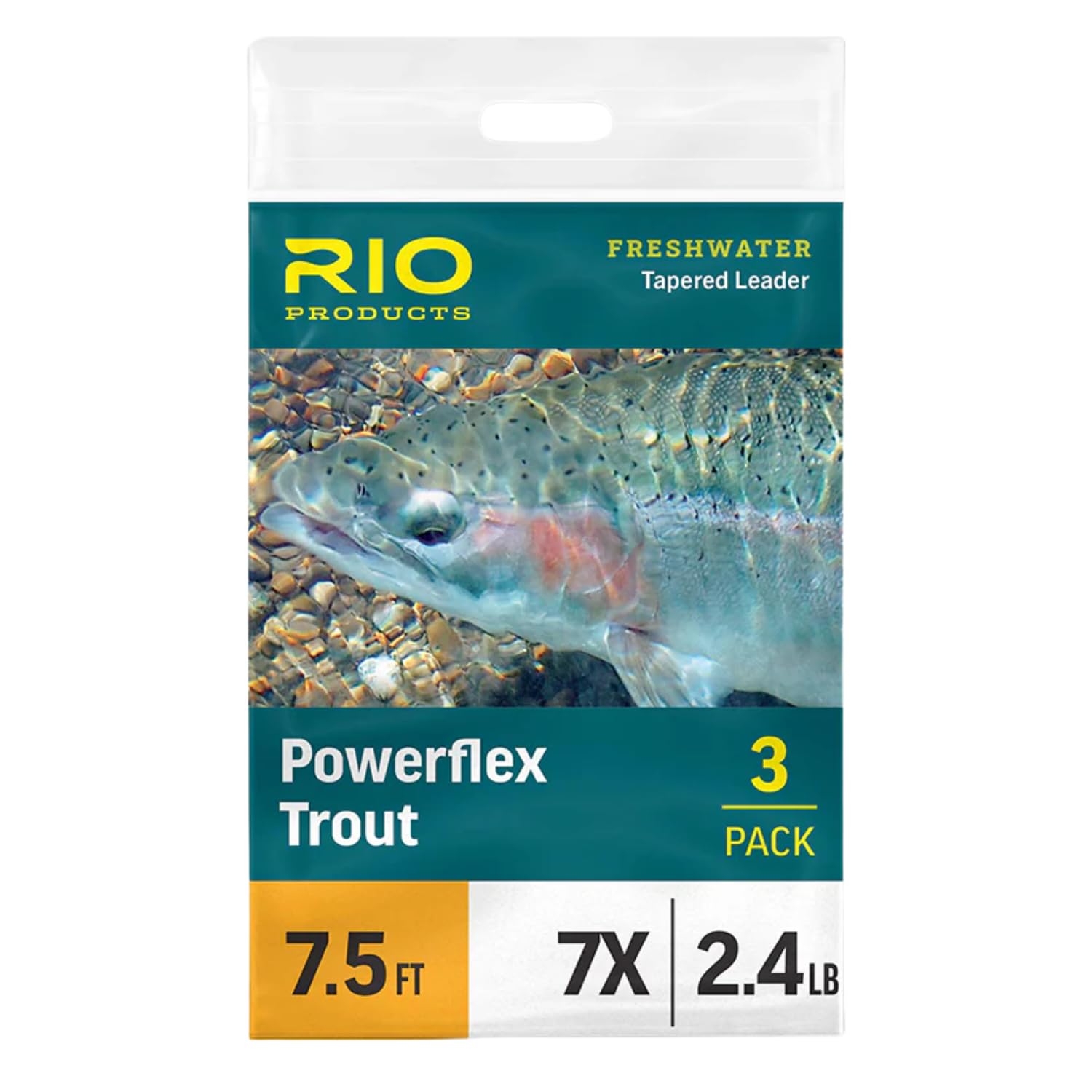 RIO Products Powerflex Trout 7.5ft Leader, Freshwater Tapered Fly Line, 3 Pack, 5X