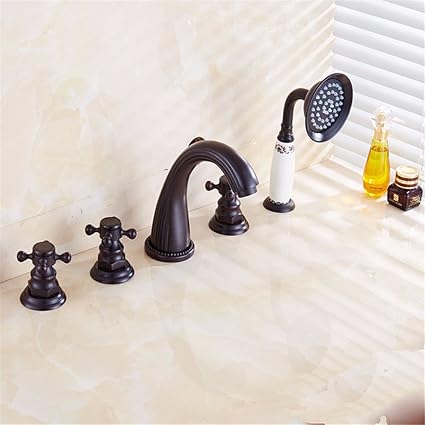 Retro Black Bronze Ceramic Five Piece Bathtub Shower Hot And Cold