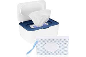 FULUSHOUXI Wet Wipes Dispenser Box, Napkin Storage Holder Container Box, Dustproof Toilet Tissue Paper Box with Lid, Baby Wipes Dispenser for Home Office Desk, with a Mask Storage Organizer Case Box (Blue)