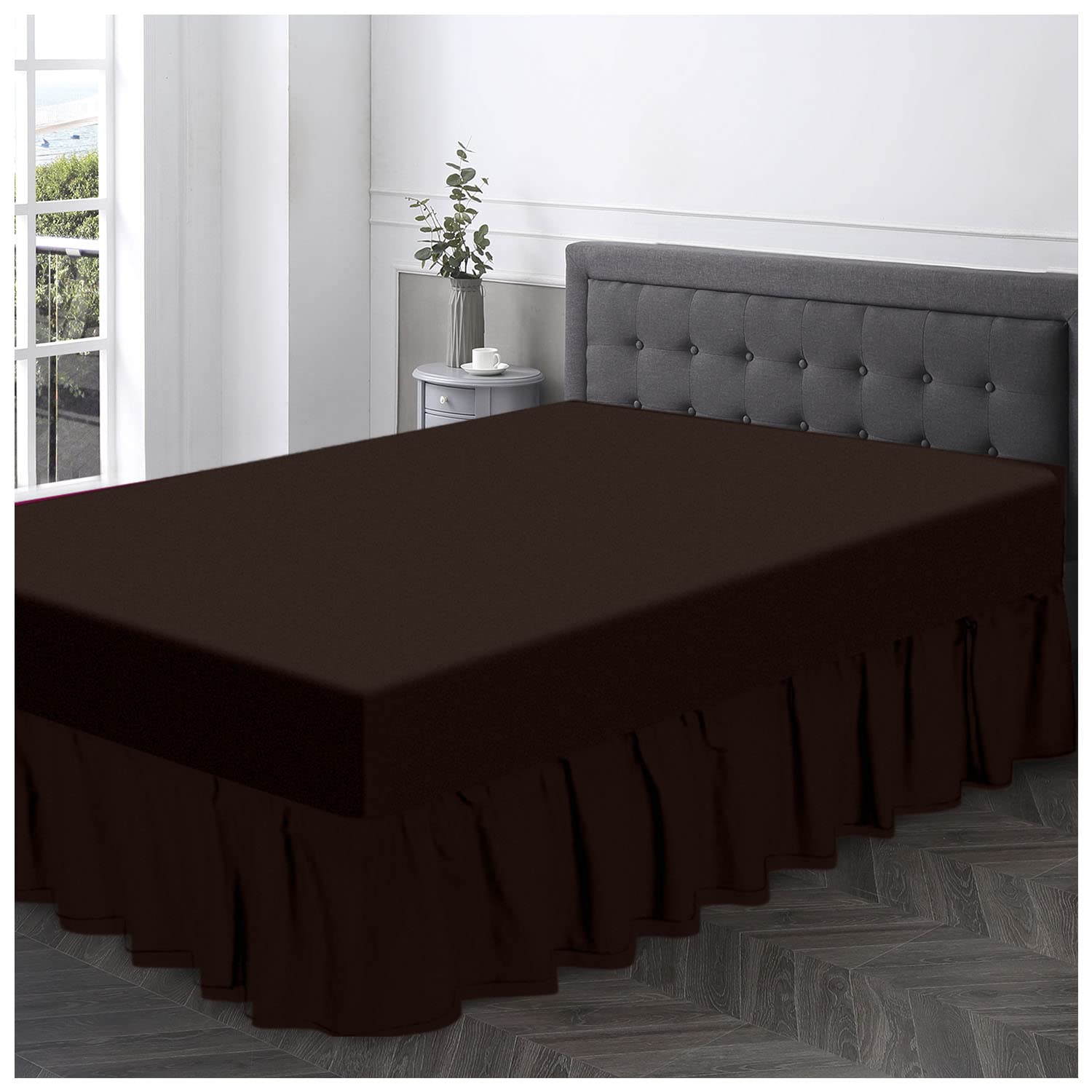 Gaveno Cavailia Super Soft Plain Dyed Diamond Base Valance Sheet [ King - Chocolate ]