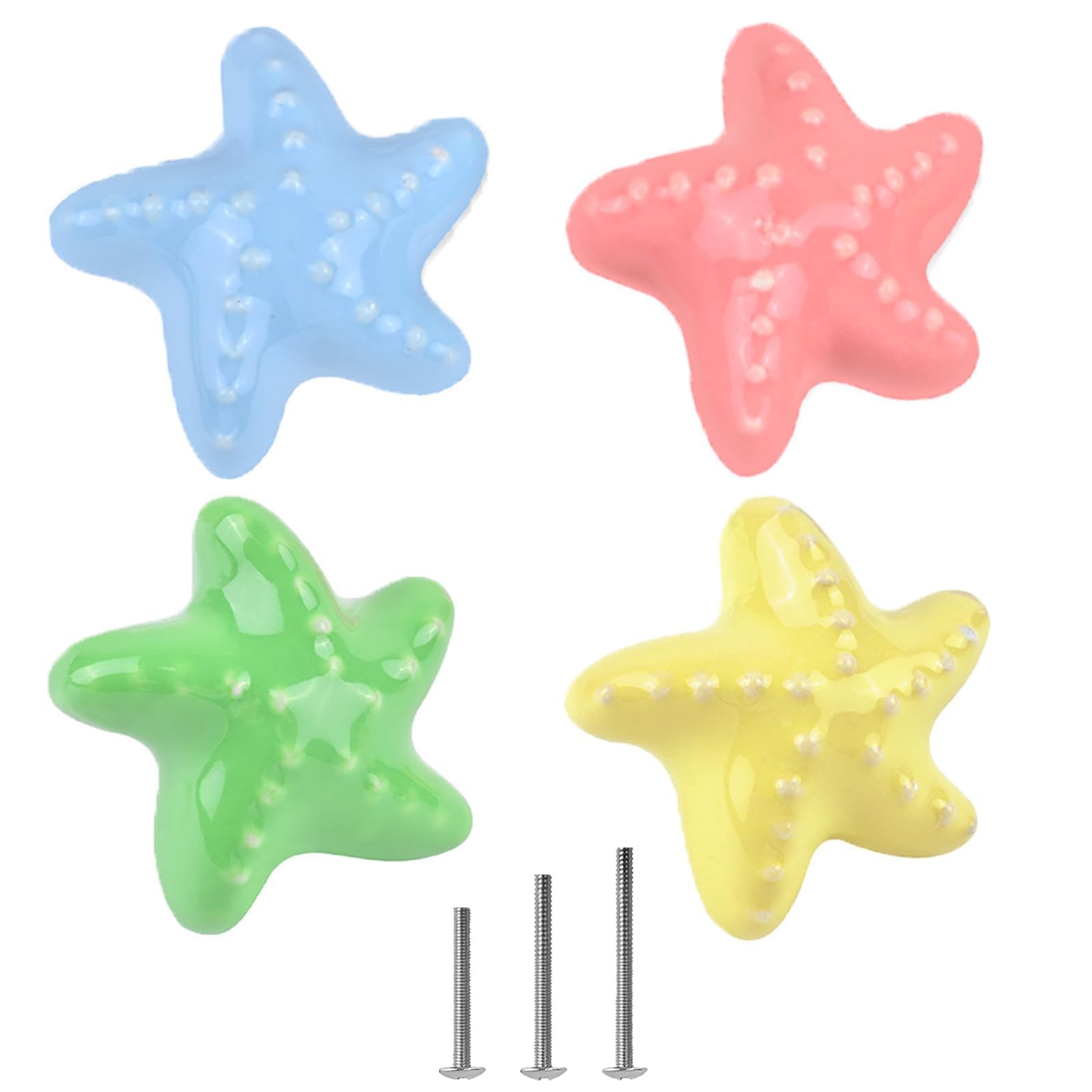 ShipeeKin 4X Colorful Cute Glossy Ceramic Knobs Starfish-Shape Lovely Door Pull Knob Cabinet Closet Ceramic Drawer Cupboard Kitchen Dresser Kids Child Bedroom Pulls Wardrobe Handles โ image 1