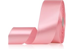 Sagaat Rose Pink Ribbon 1-1/2 Inch 50 Yards, Solid Satin Ribbon for Flower Bouquet, Crafts, Gift Wrapping, Bridal Invitations, Hair, Festival and Party Decorations