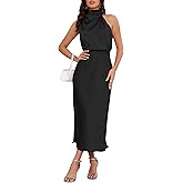 ZTMZA Women's 2026 Summer Satin Dress Elegant Formal Sleeveless Mock Neck Wedding Guest Cocktail Party Maxi Dresses