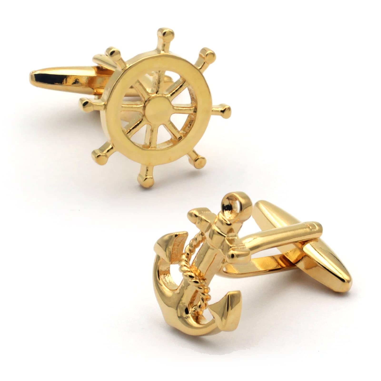 Anchor Rudder Fishing Navy Sailor Boat Sea Rose Gold Silver Cufflinks (Gold Anchor Rudder)