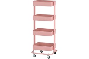 ECR4Kids 4-Tier Metal Rolling Utility Cart, Multipurpose Storage, Pink