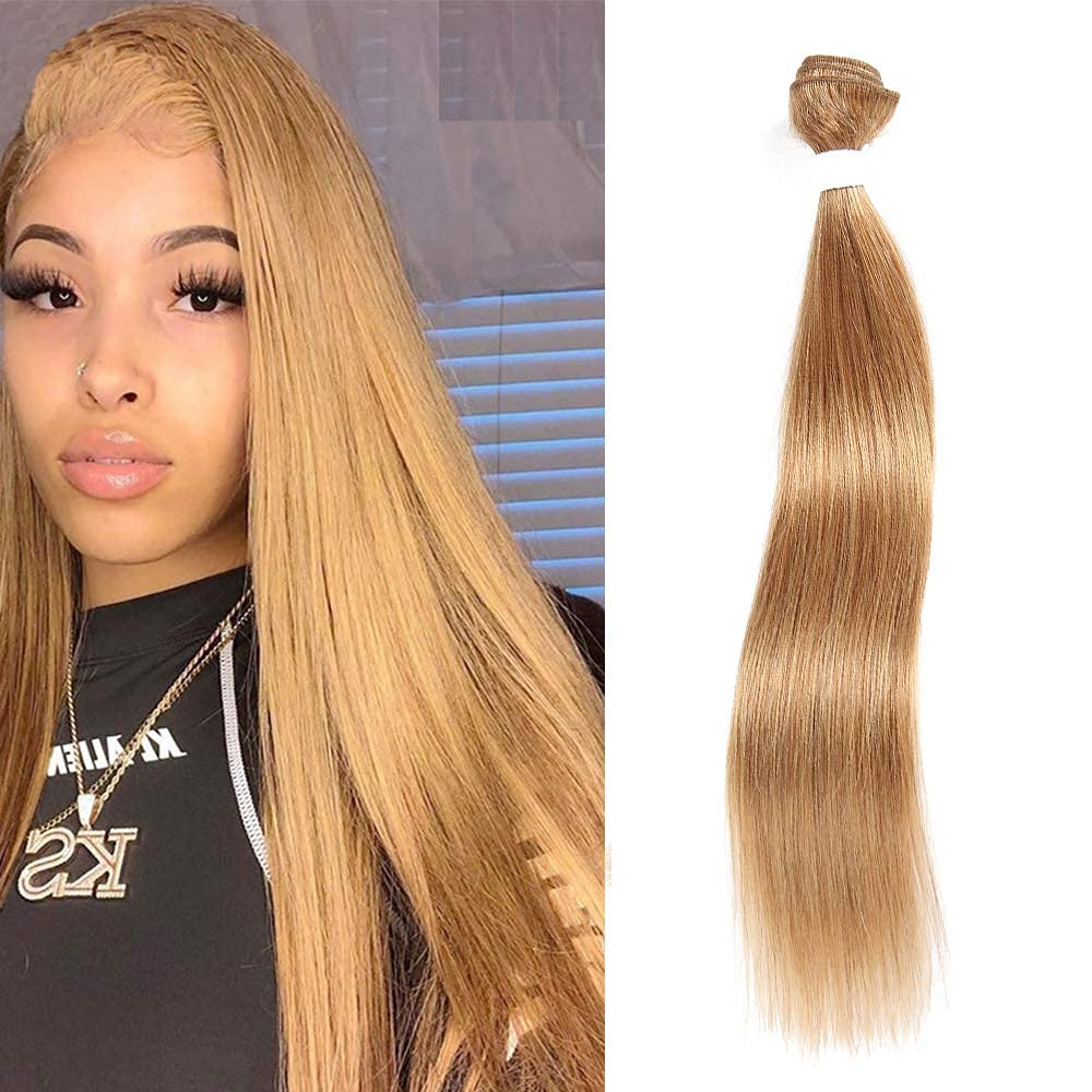 X-Tress 8โ Straight Brazilian Remy Hair Honey Blone Bundle Color 27 Hair Weave Human Hair Extension 100% Virgin Human Hair Weave Full Bundles True to Length(8โ)