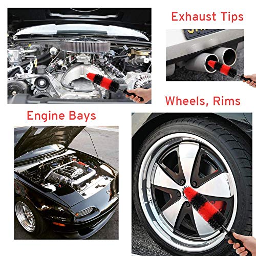 Fitosy Car Wheel Brush Set, Soft Bristle Long Wheel Rim Brush and 5 Different Sizes Detailing Brush Set Easy Reach Rim Tire Auto Detail Brush Car Washing Brush for Wheels Rims, Air Vents, Interior - Thumbnail 5