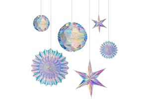 BTSD-home Iridescent Party Decorations with Hanging Honeycomb Ball Decorative Paper Fan Snowflake Garlands Birthday Wedding Christmas Disco Party Supplies
