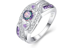 Veunora Gorgeous Silver Plated 5x5mm Created Blue and Pink Topaz Cubic Zirconia Filled Heart Twisted Ring Band Christmas Gift for Women Ladies Girls