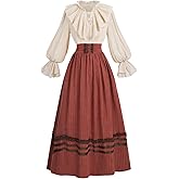 LTAKK Victorian Dress Women Edwardian Dresses 1800s Vintage Medieval Renaissance Costume 2-Piece, Brick Red, XL