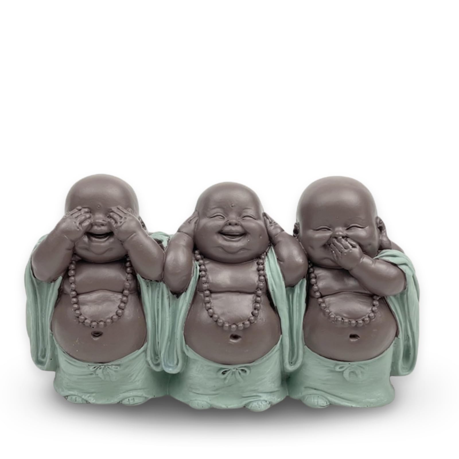 Zen'Light Figurine 3 Bonze Wisdom - Decoration Zen and Feng Shui - For a Relaxed and Spiritual Atmosphere - Gift Idea Lucky Charm - Width: 15.5 cm - Colour: Green and Brown