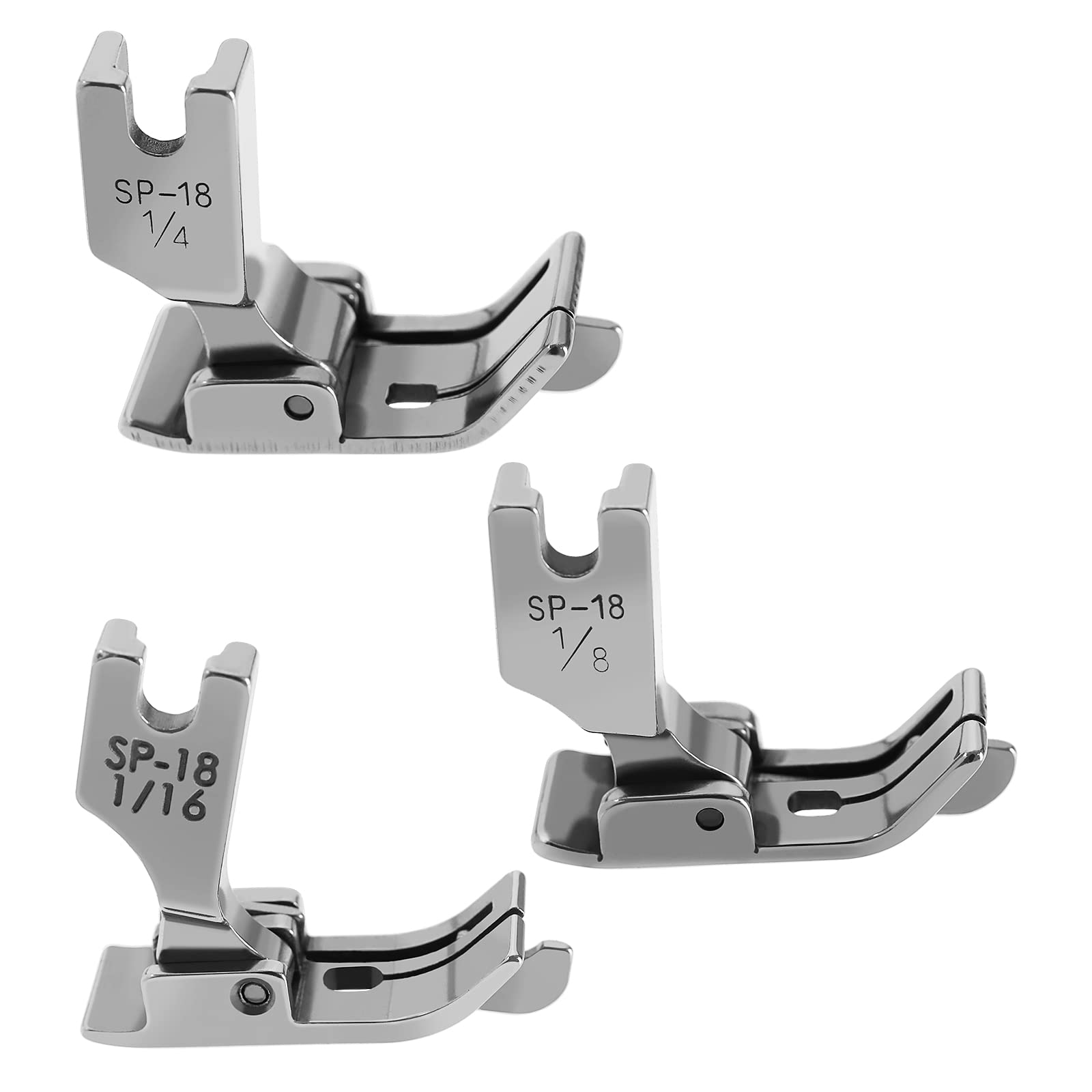 VGOL 3PCS Industrial Sewing Machine Hinged Presser Foot with Right Guide 1/16 1/8 1/4 Inch Metal Compatible with Brother Consew Singer