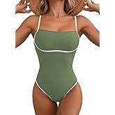 Herseas Women One Piece Swimsuit Seamless 2025 Summer Bathing Suit Color Block Trims Sporty Spaghetti Strap Beachwear