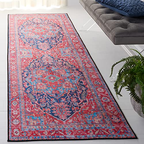 SAFAVIEH Washable Rug Tucson Collection - 2'6" x 4', Navy & Red, Slip Resistant…
