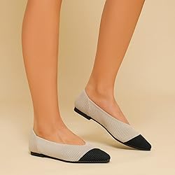 TINGRISE Women's Flats Shoes Pointed Toe Knit