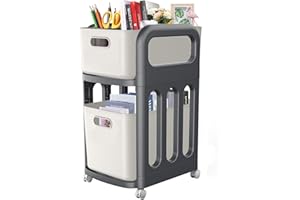 YABORAS 2-Drawer Storage Organizer Rolling Cart, 22” Tall Easy to Assemble Bathroom Organizers and Storage with Wheels, Vertical Storage Organizer Unit for Kitchen Bedroom Dorm Classroom Office