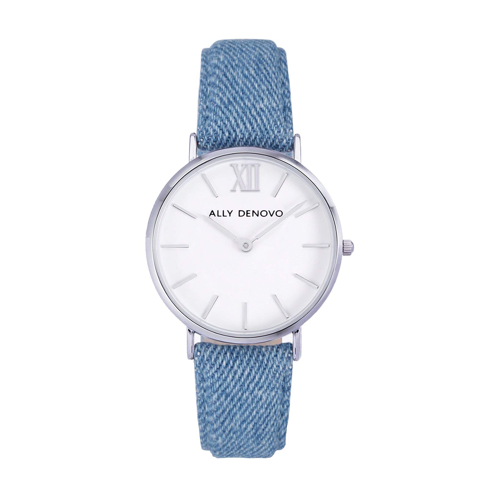 Ally Denovo New Vintage Denim AF5006.2 Women's Watch with Leather Strap Textile Analogue Stainless Steel, Bracelet
