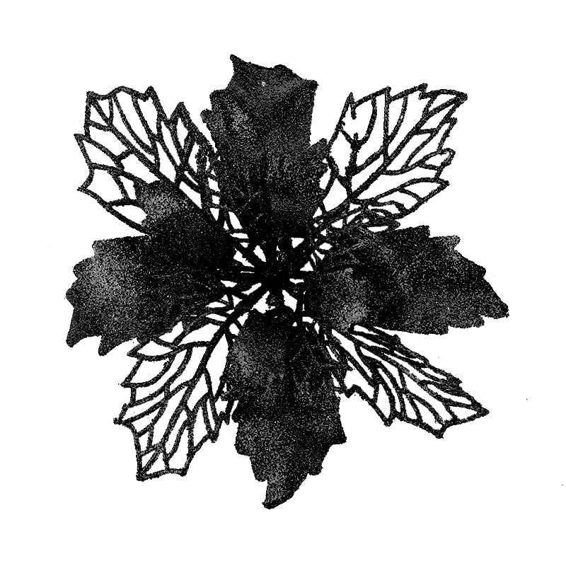 YYCRAFT Glitter Poinsettia Flowers 6 Inch for Christmas Tree Ornaments Christmas Decorations-12pcs,Black