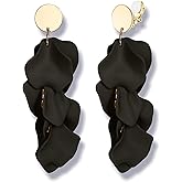 FIBO STEEL Rose Petal Dangle Clip on Earrings Acrylic Earrings Red Earrings for Women Flower White Black Hot Pink Orange Statement Earrings Boho Resin Floral