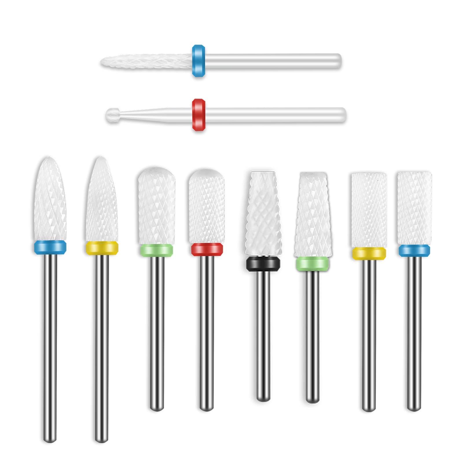 10Pcs Ceramic Nail Drill Bits Set, 3/32 Inch Professional Drill Bits for Nails Cuticle Remover for Acrylic Electric Manicure Pedicure Nail File Machine