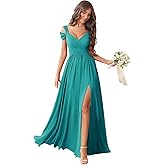 Toreque Off Shoulder Chiffon Bridesmaid Dresses for Women Long Formal Gowns Wedding Guest Dress with Slit
