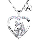 Hidepoo Valentines Gifts for Kids Girls - Unicorn Necklace for Girls Gifts 14K White Gold Plated CZ Heart Pendant Unicorn Necklace Jewelry Initial Unicorns Necklaces Unicorns Gift Valentines Gift