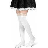 Jxiwfvl White Thigh High Socks, White over the Knee Socks, Lace Boot Sock with Ruffle Trim Top Stockings