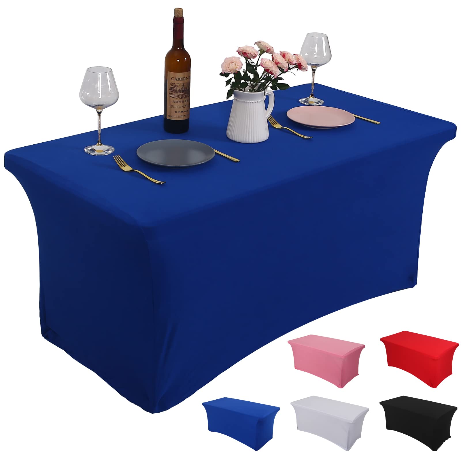 Rainberg Spandex Table Cover, Black Tablecloth 6FT, Washable and Wrinkle Resistant Stretch Rectangular Patio Table Cover for Event, Wedding, Banquet & Parties. (183Lx76Wx76H) cm (Blue, 4FT)