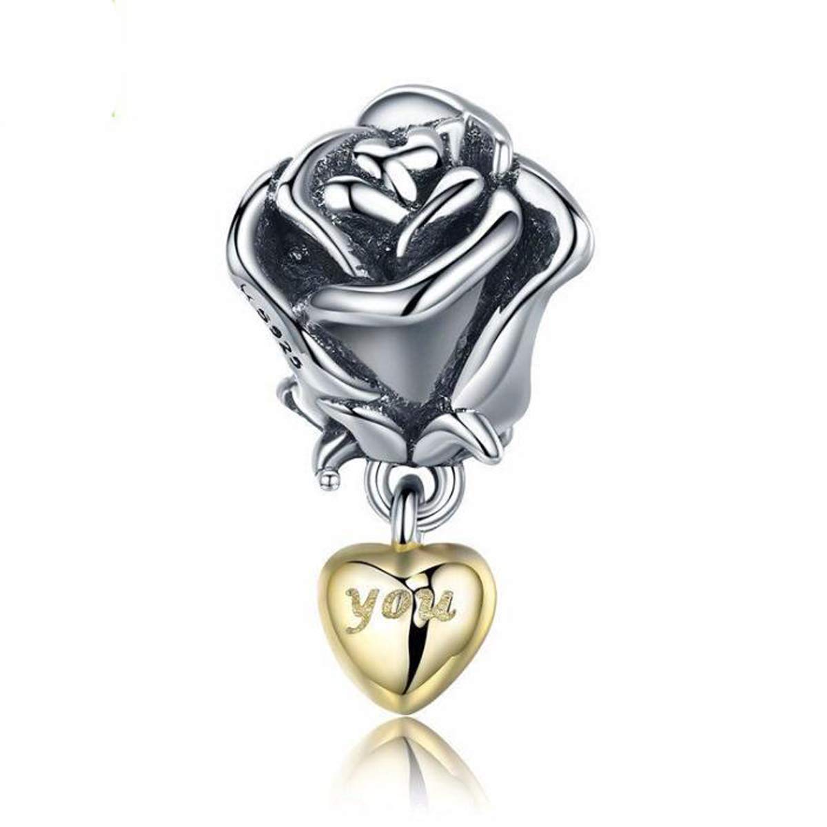 Charm Beads 925 Sterling Silver Rose Charms for Pandora Bracelet, Love Charm to for Pandora Style Bracelets Murano Glass Beads for Womens (Rose Love Pendant)
