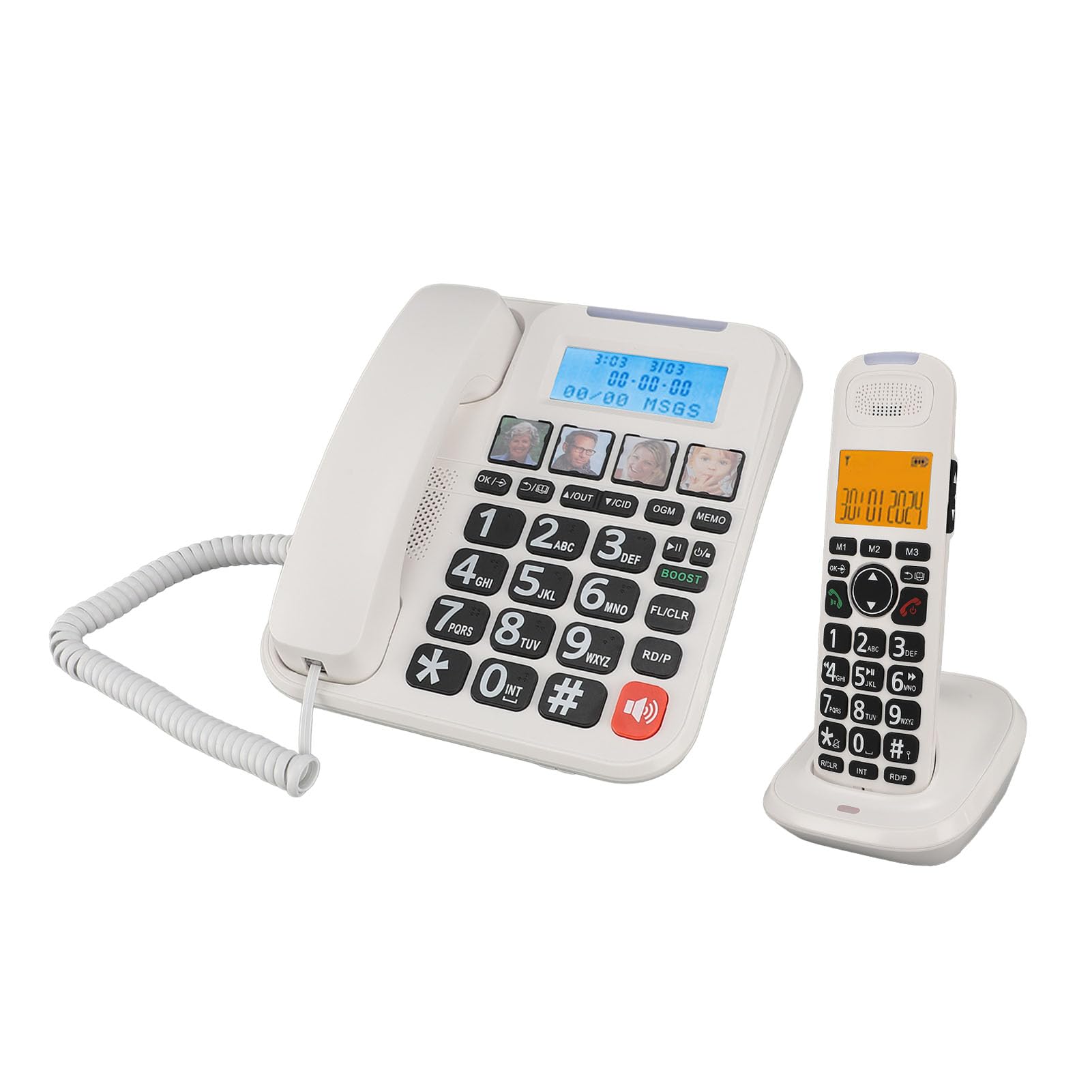 Photo 1 of MISSING BATTERIES -------------------------------------------------------------Corded Cordless Phone Combo, Expandable Corded Cordless Phone System with Answering Machine One Touch Call Blocking Big Buttons Phone with 2 Handsets (White)