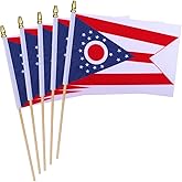 5 Pack Ohio State Small Mini Wood Hand Held Stick Flag,Suitable For Various Holiday Parties,World Cup,State Decoration School Office Home Decoration.