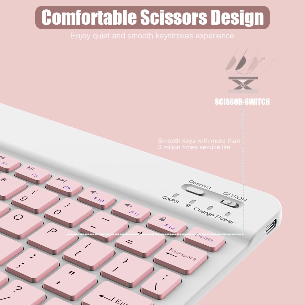 Bluetooth Keyboard for iPad 10th Generation, iPad Pro 13/12/11/10/9/8/7 inch, iPad Air 13/11th Gen, iPad mini, Samsung Xiaomi Tablets, etc. - Slim Wireless Portable Travel Office Computer Accessories